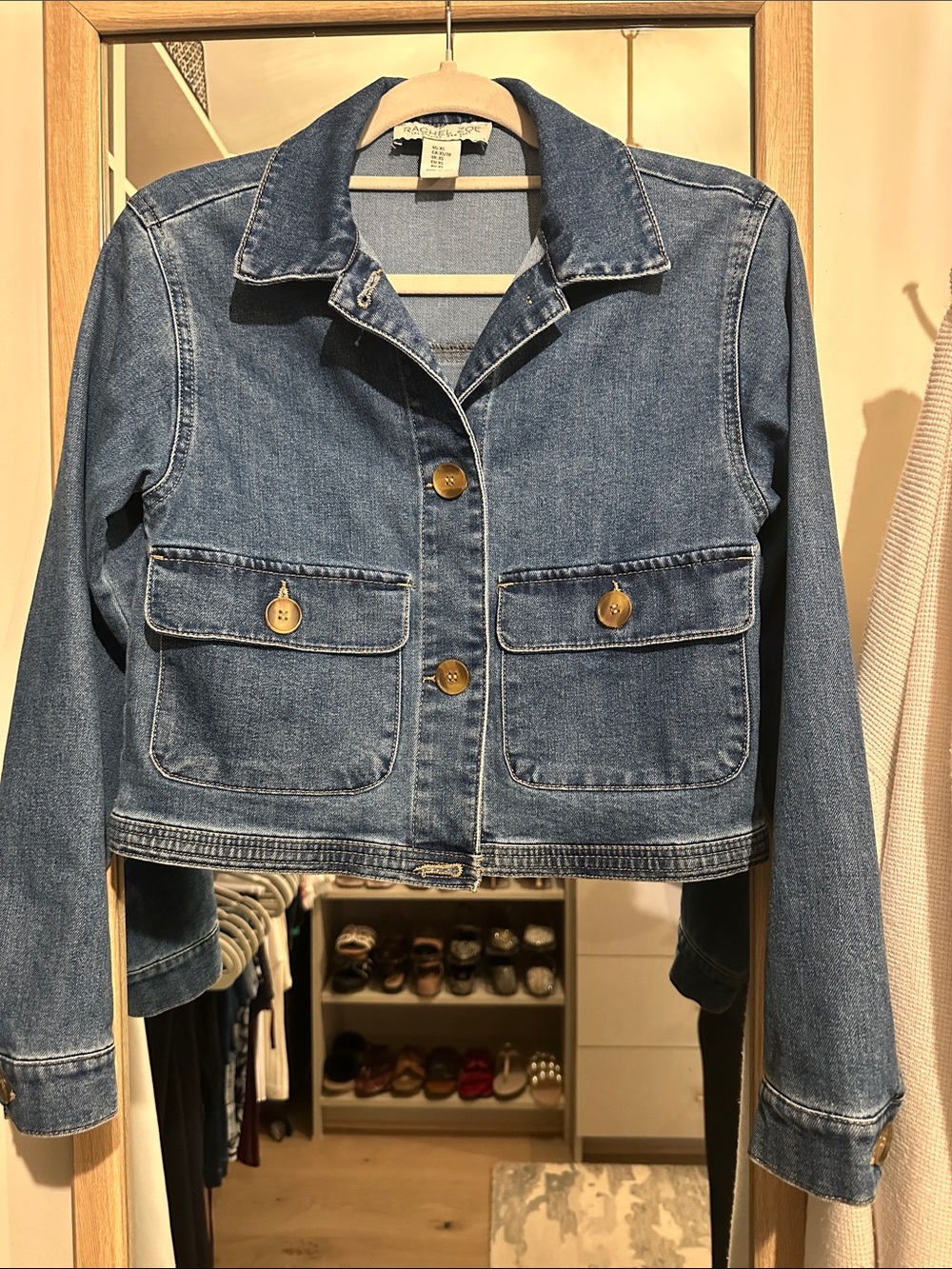 Rachel Zoe Denim Button-Front Utility Jacket - Blue- XS